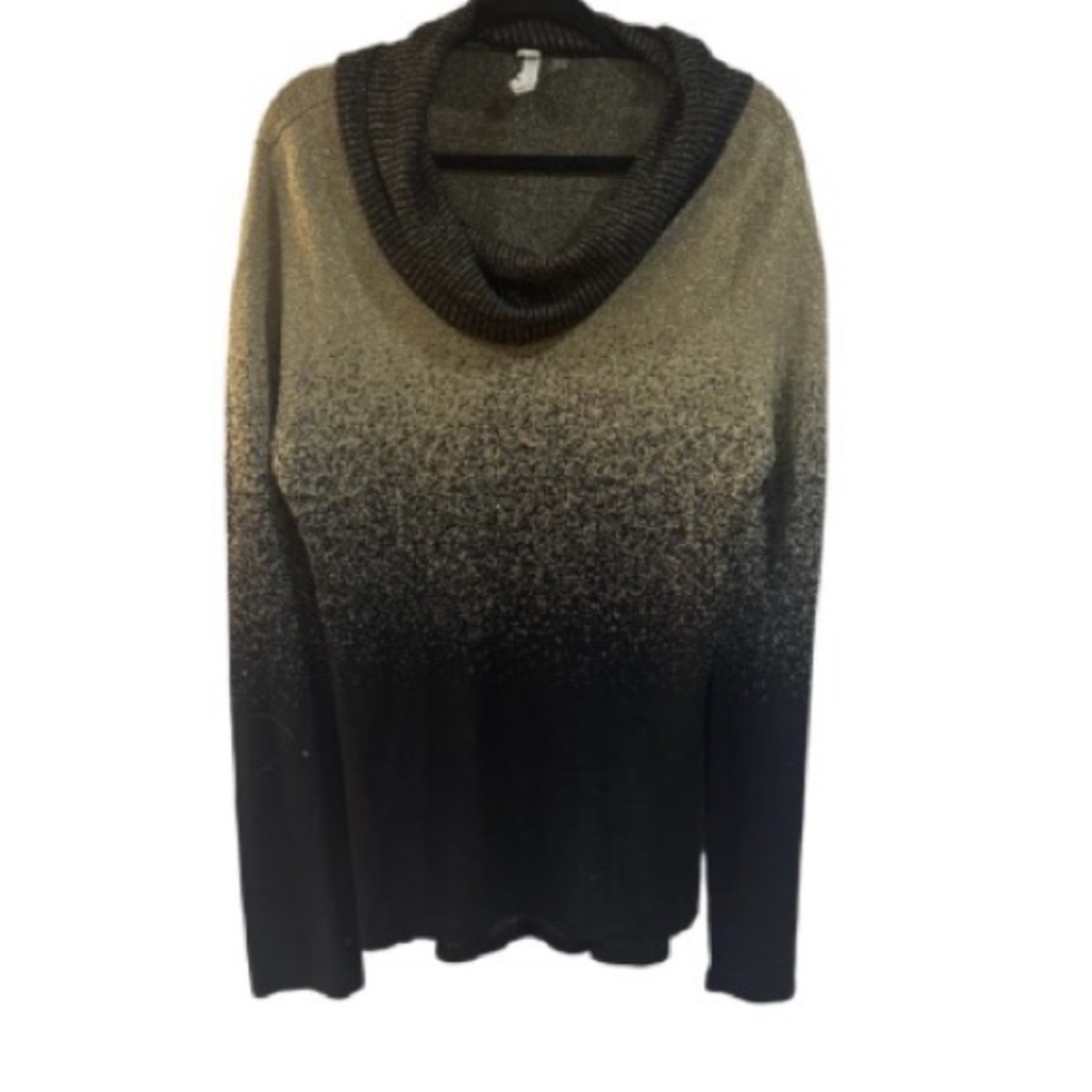 NY Collection Black and Gold metallic ombré Cowl Neck Sweater